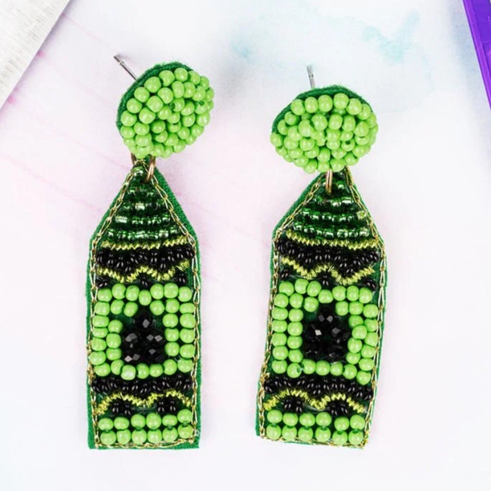 Green Crayon Beaded Earrings